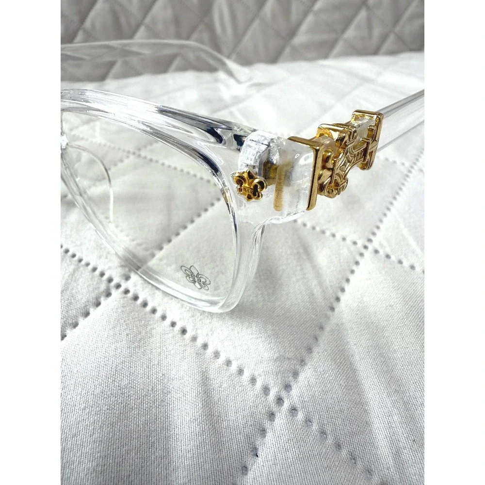 Clear Frame Anti Blue Light Glasses Gold Hardware Square Eyeglasses Transparent
